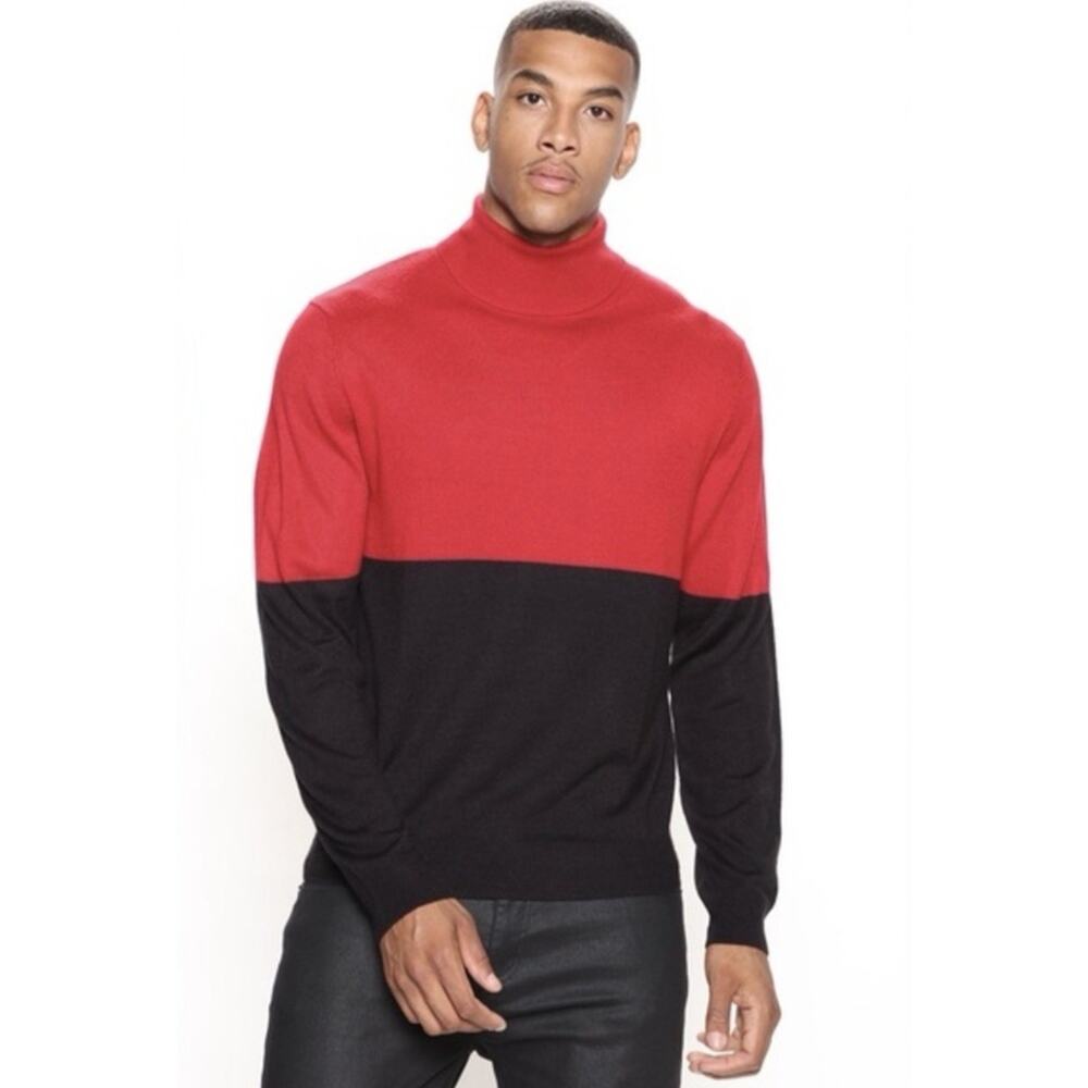 Novamen - Deangelo Color Block Black And Red Turtle Neck Sweater - Size L